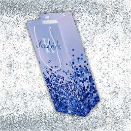 Eenvoudig blauw geborsteld metaal en glitter monog wijn cadeautas