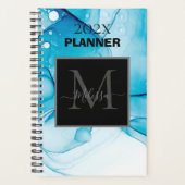 Eenvoudig blauw gemarmerd monogram planner (Voorkant)