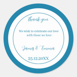 Eenvoudig blauw Gepersonaliseerd huwelijk Ronde Sticker
