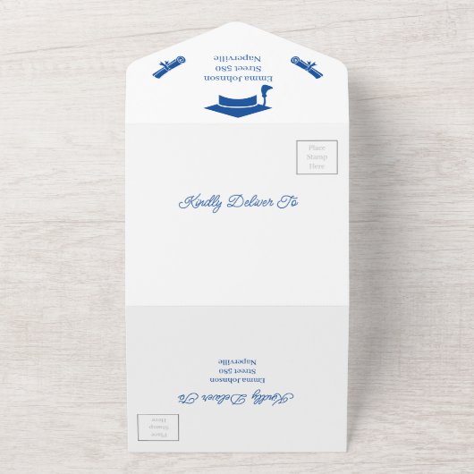 Eenvoudig blauw Gepersonaliseerd Save the Date All In One Uitnodiging (Buitenkant)