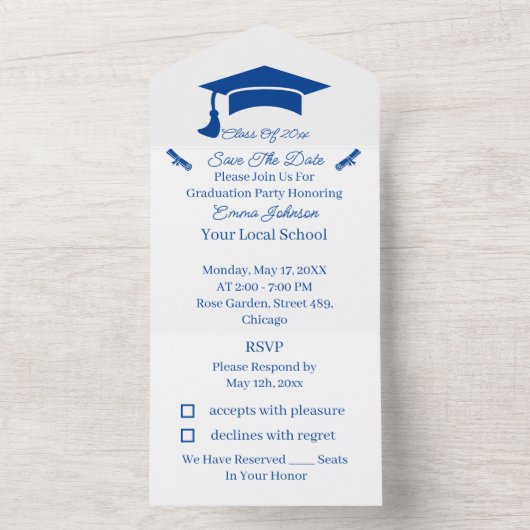 Eenvoudig blauw Gepersonaliseerd Save the Date All In One Uitnodiging (Binnen)