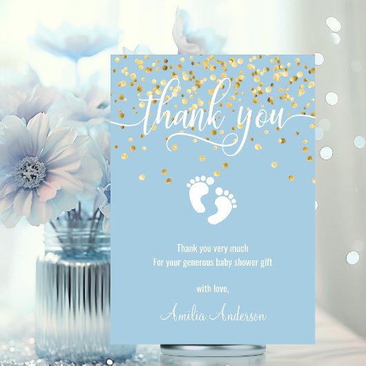 Eenvoudig blauw goud dankzij je Baby shower. | FOT Bedankkaart