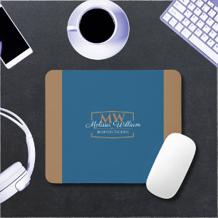 Eenvoudig blauw goud monogram muismat
