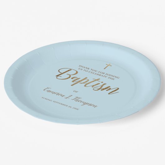 Eenvoudig blauw goudbruin-aangepast Baby Papieren Bordje (Gekanteld)