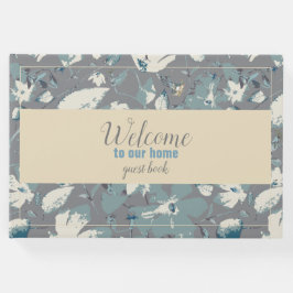 Eenvoudig blauw grijs Cream Floral Welkom Gastenboek