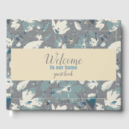 Eenvoudig blauw grijs Cream Floral Welkom Gastenboek