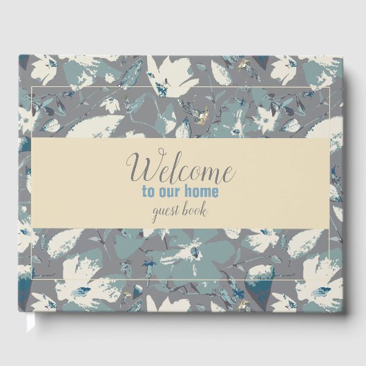 Eenvoudig blauw grijs Cream Floral Welkom Gastenboek (Voorkant)