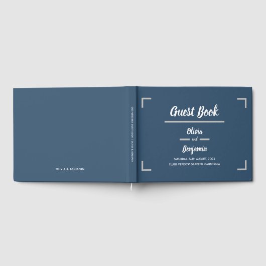 Eenvoudig blauw handgeschreven script bruiloft gastenboek (Volledig)