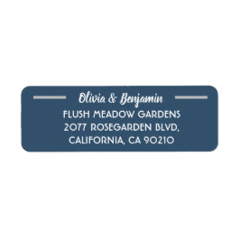 Eenvoudig blauw handgeschreven script huwelijksadr etiket