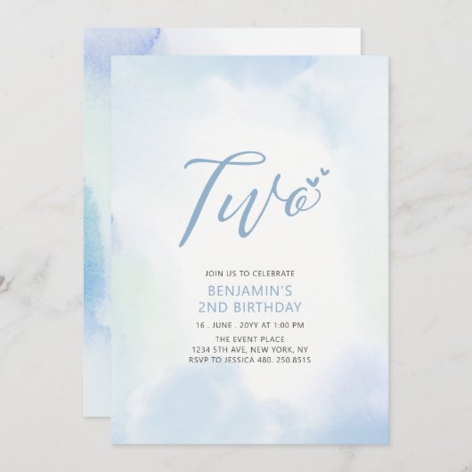 Eenvoudig blauw hart 2de jongeman geboortedag kaart (Voorkant / Achterkant)