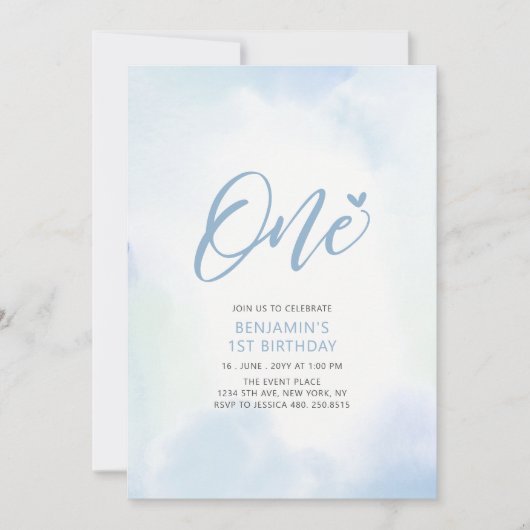 Eenvoudig blauw hart Eén eerste jongen verjaardag Kaart (Voorkant)