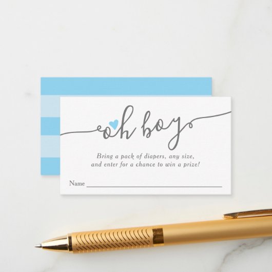 Eenvoudig Blauw Hart Jongen Baby shower Luier Raff Informatiekaartje (Voorkant / Achterkant in situ)