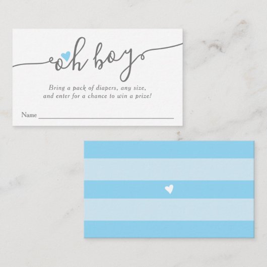 Eenvoudig Blauw Hart Jongen Baby shower Luier Raff Informatiekaartje (Voorkant / Achterkant)