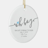 Eenvoudig blauw hart OH BOY Baby's eerste Kerstmis Keramisch Ornament (Rechts)