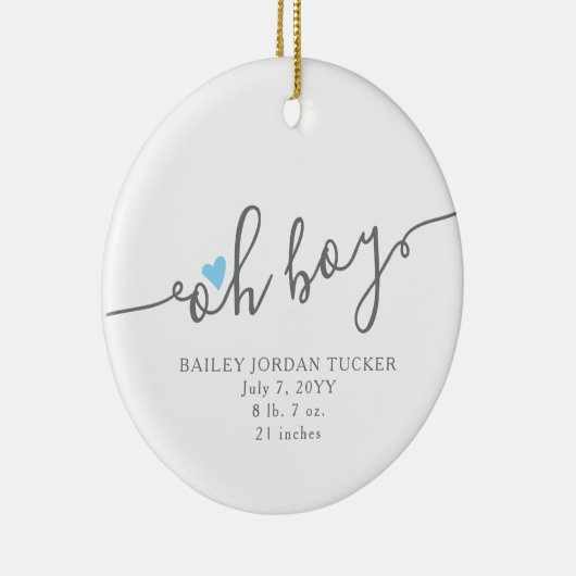 Eenvoudig blauw hart OH BOY Baby's eerste Kerstmis Keramisch Ornament (Rechts)