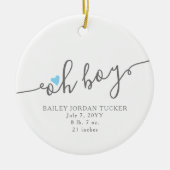 Eenvoudig blauw hart OH BOY Baby's eerste Kerstmis Keramisch Ornament (Voorkant)