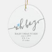 Eenvoudig blauw hart OH BOY Baby's eerste Kerstmis Keramisch Ornament (Links)