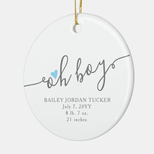 Eenvoudig blauw hart OH BOY Baby's eerste Kerstmis Keramisch Ornament (Links)