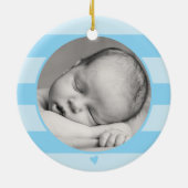 Eenvoudig blauw hart OH BOY Baby's eerste Kerstmis Keramisch Ornament (Achterkant)