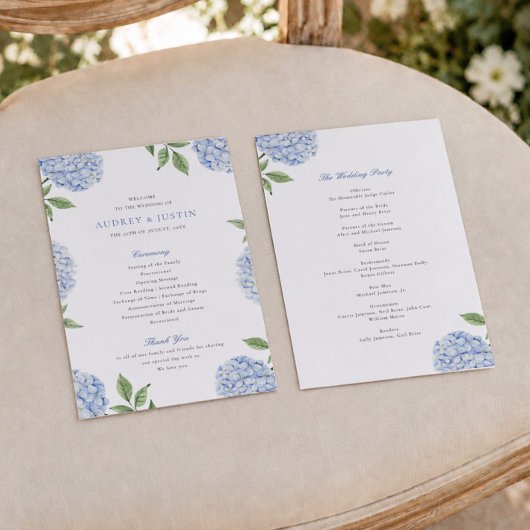 Eenvoudig Blauw Hydrangea Huwelijkspapierprogramma Flyer