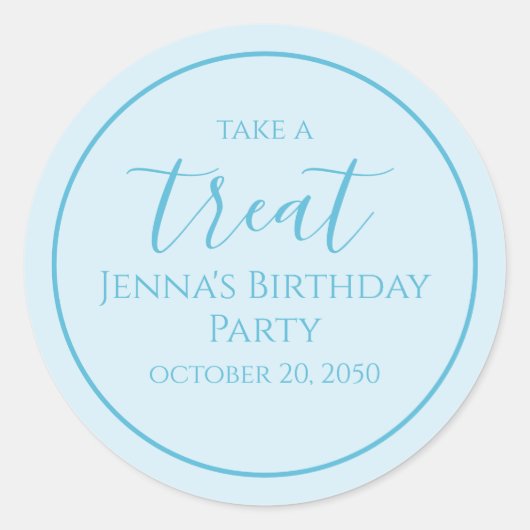 Eenvoudig blauw kalligrafielabel ronde sticker (Voorkant)