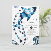 Eenvoudig Blauw Kinderen Haai Verjaardag Kaart (Staand voorkant)