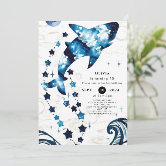 Eenvoudig Blauw Kinderen Haai Verjaardag Kaart (Staand voorkant)