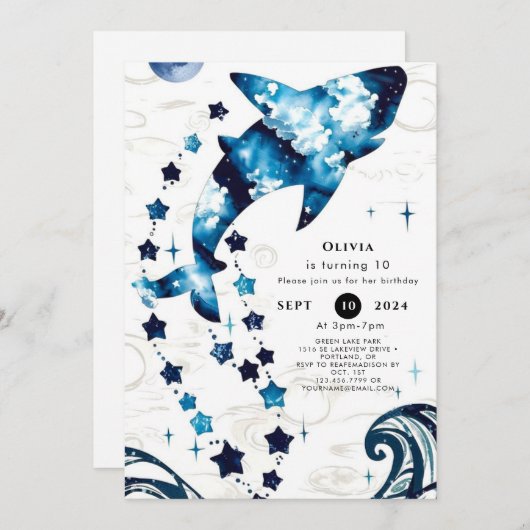 Eenvoudig Blauw Kinderen Haai Verjaardag Kaart (Voorkant / Achterkant)