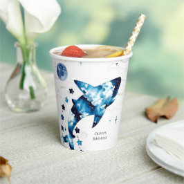 Eenvoudig Blauw Kinderen Haai Verjaardag Papieren Bekers