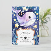 Eenvoudig Blauw Kinderen Whale Verjaardag Kaart (Staand voorkant)