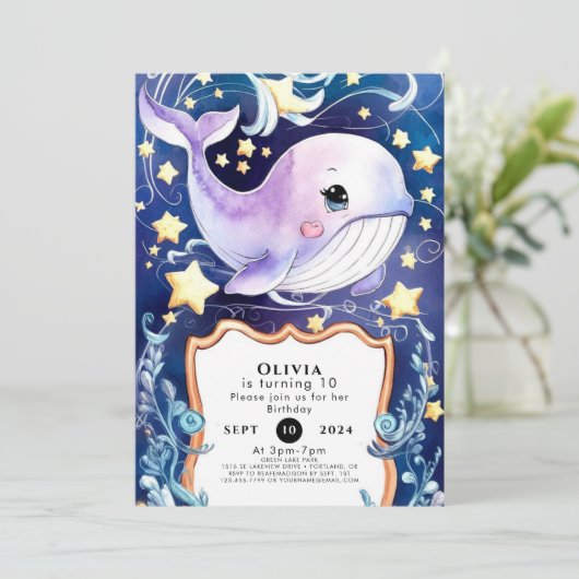 Eenvoudig Blauw Kinderen Whale Verjaardag Kaart (Staand voorkant)