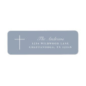 Eenvoudig Blauw Kruis Script Doop Retouradres Etiket (Voorkant)