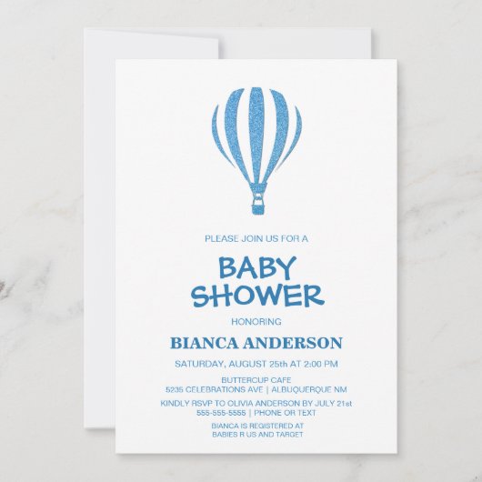 Eenvoudig blauw, luchtballon-Baby shower Kaart (Voorkant)