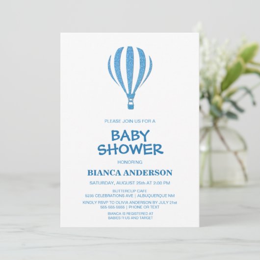 Eenvoudig blauw, luchtballon-Baby shower Kaart (Staand voorkant)