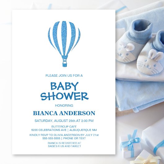 Eenvoudig blauw, luchtballon-Baby shower Kaart
