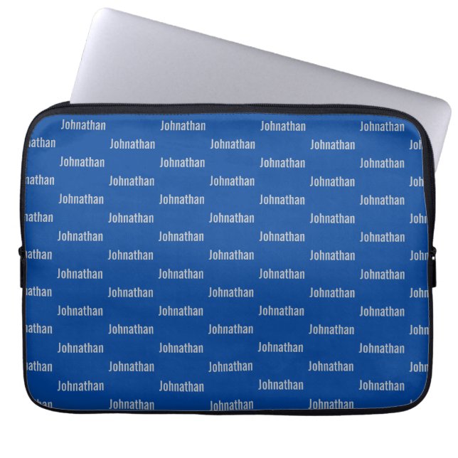Eenvoudig blauw met grijs naampatroon laptop sleeve (Voorkant)