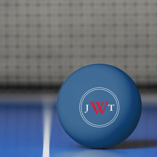 Eenvoudig blauw met rood en wit monogram pingpongbal (Net)