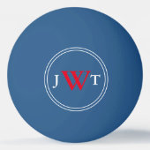 Eenvoudig blauw met rood en wit monogram pingpongbal (Voorkant)