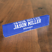 Eenvoudig blauw met witte letters naambordje (Zijkant)