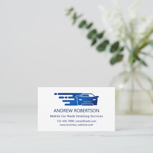 Eenvoudig blauw, mobiel wasprogramma voor auto's,  visitekaartje (Staand voorkant)