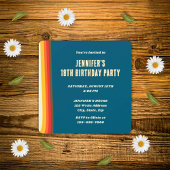 Eenvoudig Blauw Modern Retro Groovy 18e verjaardag Kaart