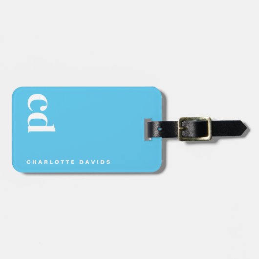 Eenvoudig blauw Monogram Bagagelabel (Voorkant horizontaal)