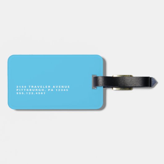 Eenvoudig blauw Monogram Bagagelabel (Achterkant horizontaal)