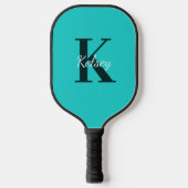 Eenvoudig Blauw Monogram Initiaal + Naam Pickleball Paddle (Voorkant)