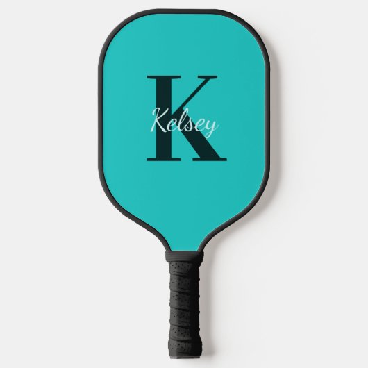 Eenvoudig Blauw Monogram Initiaal + Naam Pickleball Paddle (Voorkant)