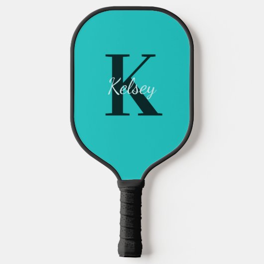 Eenvoudig Blauw Monogram Initiaal + Naam Pickleball Paddle (Achterkant)