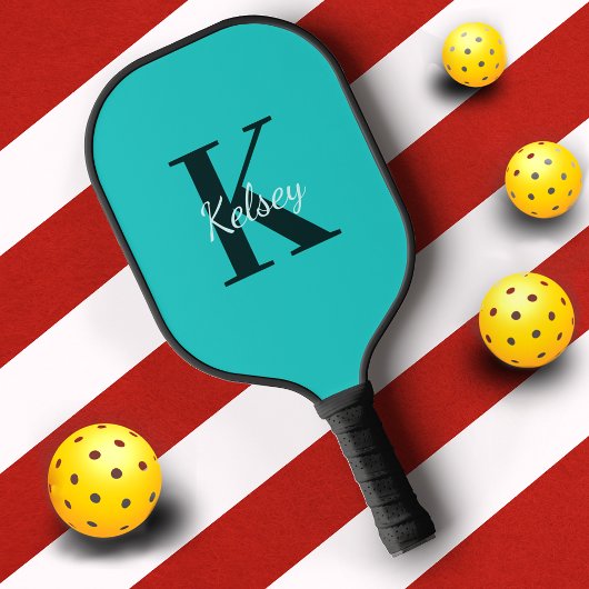 Eenvoudig Blauw Monogram Initiaal + Naam Pickleball Paddle