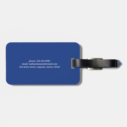 Eenvoudig blauw monogram modern bagagelabel (Achterkant horizontaal)