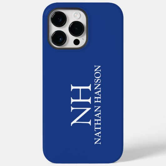 Eenvoudig blauw monogram modern Case-Mate iPhone case (Achterkant)