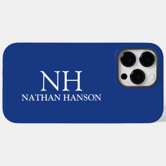 Eenvoudig blauw monogram modern Case-Mate iPhone case (Achterkant (horizontaal))